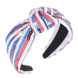 Uintoon 4 th of July Headband for Women American Flag Knotted Headband Red White and Blue Sequin Patriotic Hairband USA Independence Day Head Band Hair Accessories Gift