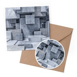 1 x Greeting Card & 10 cm Round Sticker Set - Concrete Cube Construction Abstract - Birthday Thank You Friend Lover Fan Mum Dad Kids #16316