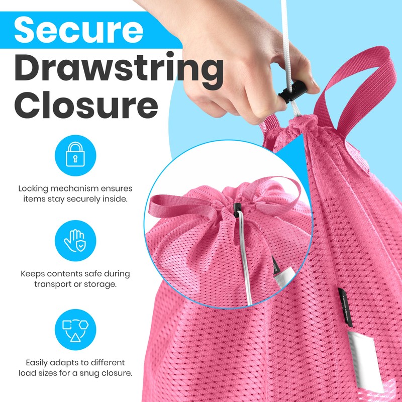 Large Mesh Laundry Bag - Carry Handles, Secure Drawstring Closure,