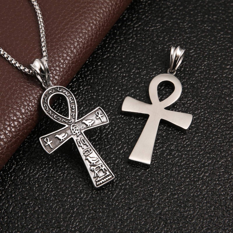 HZMAN Stainless Steel Large Ankh Cross Pendant Necklace Ancient Egyptian