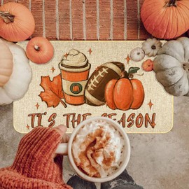 Fall Door Mat Tis The Season Doormat Autumn Front Porch Decorative Non Slip Rubber Backing Welcome Mat for Outdoor Indoor Entryway Yard Home Festival Decor 17x29 Inch
