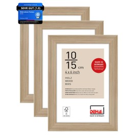 DEHA Design Fontana Wooden Picture Frame, Set of 3, 10 x 15 cm, Natural Oak
