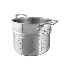 Mauviel M'Cook Polished Stainless Steel Pasta Insert With Cast Stainless Steel Handles, 9.4-in, Made In France