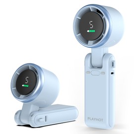 PlayHot Portable Handheld Turbo Fan, 5-Speed Personal Fans, 5000mAh Rechargeable Fans Up to 12 Hours, Weight only 0.6lb Small Fan, Hand/Neck/Desk Fan 3 IN 1, Beach Vacation Essentials(Blue)