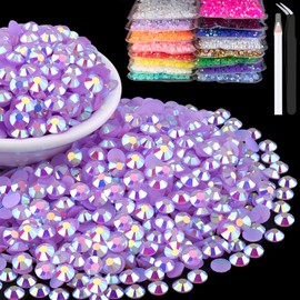 6000pcs 4mm Resin Rhinestones Bulk, Lavender Purple AB Flatback Round Jelly Rhinestones Bedazzling Non Hotfix Crystal Gems Large Quantity Wholesale for DIY Crafts Clothes Tumblers Face Makeup Manicure