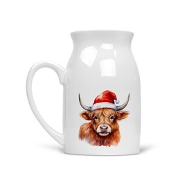 Noble & Page | Charming Highland Cow Milk Jug - Versatile Jug or Vase | Beautiful Hand Printed Gift - Christmas