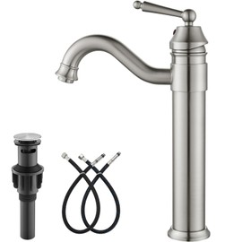 gotonovo Vessel Bathroom Sink Faucet Brushed Nickel Single Handle Tall Bathroom Faucet Long Reach Hot and Cold Mixer Tap with Pop Up Drain Without Overflow Included