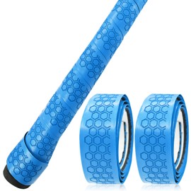 Bat Grip Tape Baseball Softball 2/4 Pack 40 inch 1.75mm Precut and Full Adhesive Back Pro Feel Soft Comfortable Tapes for Old Bats Handles (2 Pcs-Blue Hexagon)