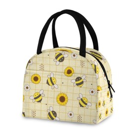 Lunch Bag Insulated Lunchbox Handbag Tote Bags Cute Bee and Sunflower Reusable Cooler Containers Organizer School Outdoor for Women Men Girls Boys Kids