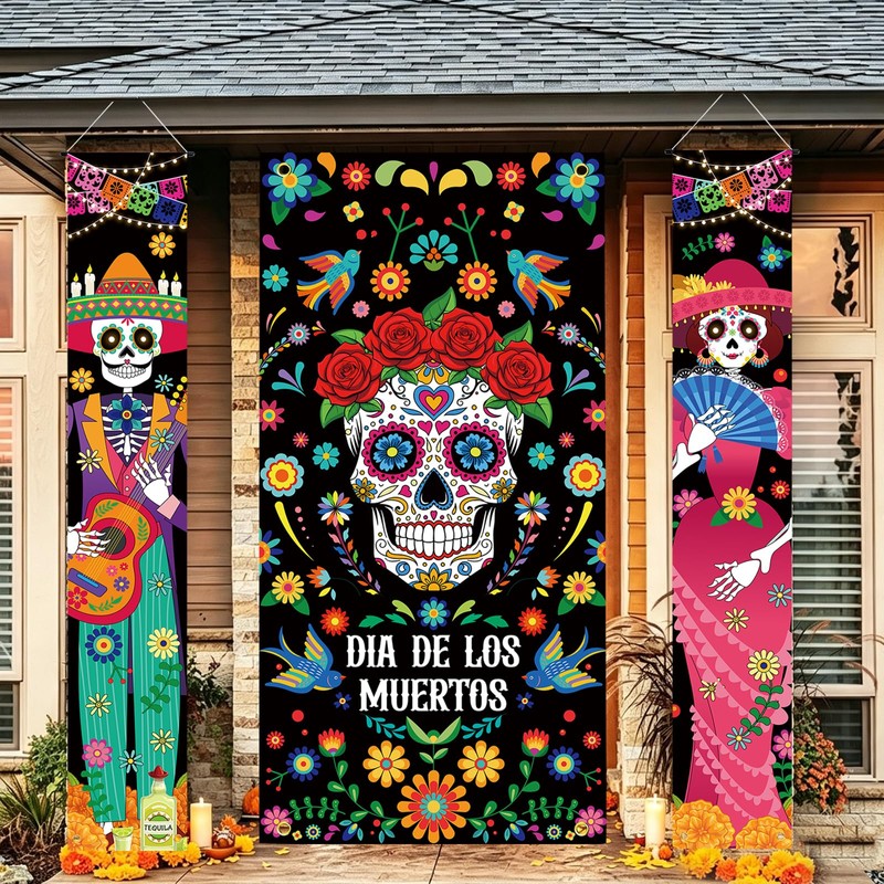 3Pcs Day of the Dead Door Cover Dia De Los