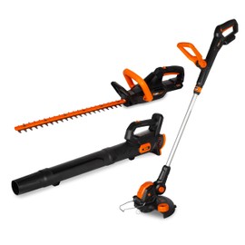 WEN 20V Max Cordless Hedge Trimmer, String Trimmer and Leaf Blower Combo Kit with 4Ah Battery and Charger (20VK3HTB)