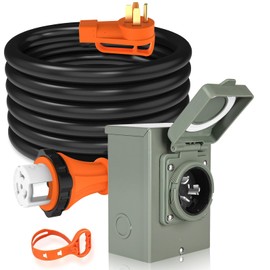 WELLUCK 25FT Power Cord Inlet Box Kit Temporary Connector Cable 50Amp Generator Plug, NEMA 14-50P to SS2-50R Extension Cord 25 Feet with NEMA SS2-50P Generator Inlet, ETL Listed, Weatherproof