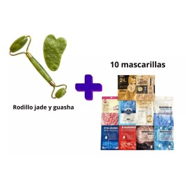 Codalis Rodillo Jade + Guasha + 10 Mascarillas Faciales Skin Care