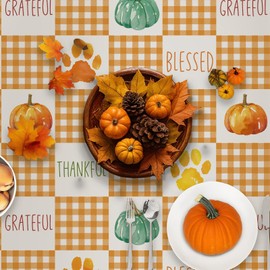 GPGHE Thanksgiving Tablecloth Thankful Dog Paw Rectangular Table Cloths Thankful Fall Kitchen Dining Table Decoration for Home Party Banquet Decor 60x84 Inch