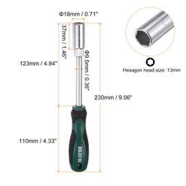 HARFINGTON Metric Nut Driver 13mm CR-V Non-Magnetic Tip Hollow Shafts Hex Socket Screwdriver with Non-Slip Handle for Automobile Repair