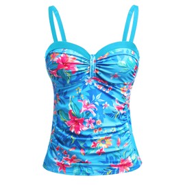 Talisea - Tankini con aros para mujer, solo con control de abdomen, parte superior de traje de baño, sin parte inferior, Azul Floral, X-Large