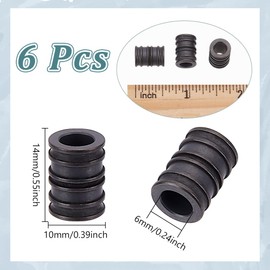 NBEADS Pack of 6 Brass European Beads, Groove Column Lanyard Beads, 6 mm, Large Hole Beads, Metal Loose Spacer Beads for Jewellery, EDC String Pendant, Parachute String Tool, Gunmetal