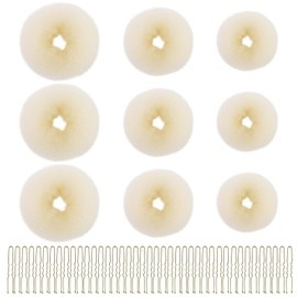9 Pcs Hair Bun Maker,Hair Bun,Hair Donuts for Buns,Beige Hair Bun Ring Maker Set, 30 Pcs Blonde U Shaped Hair Pins, for Doughnuts Chignon Hair Styles, Ballet Dancers Kids Girls And Women