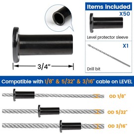 Muzata 50 Pack 1/8" 5/32" 3/16" Black Cable Railing Protector Sleeves T316 Stainless Steel Protective Sleeves Deck Cable Railing Hardware Kit for Wood Posts CR88