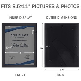 Langdon House 8.5x11 Document Frame Set (Black, 6 Pack), Sleek & Classic, Fabulous Black 8.5 x 11 Certificate Frames with Swivel Tabs, Table Top Easel, and Wall Hanging Hooks, Tranquility Collection