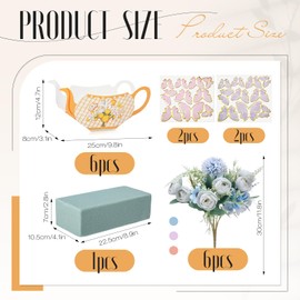 Lunmon 53 Pcs Floral Tea Party Decorations,6 Teapot Flower Boxes Tea Party Centerpiece for Table with 6 Artificial Peony Bouquets,40 Butterfly Plugin, Flower Mud for Princess Floral Wedding(Fresh)