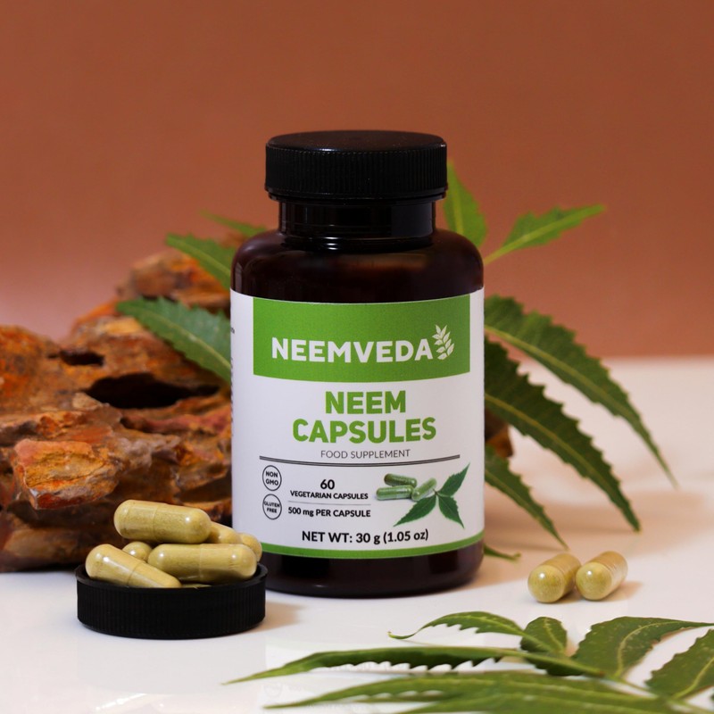 Neemveda Pure Neem Capsules 60 nos, 500 mg, 100% Natural,