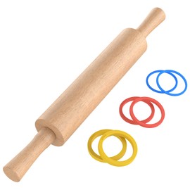 Mepple Classic Wooden Rolling Pin with Handle for Fondant, Pizza, Pies, Cookies, Pastries, Rolling Pin for Baking with 3 Multi-Color Thickness Rings, 17" x 2.5" Natural Beechwood Rolling Pin