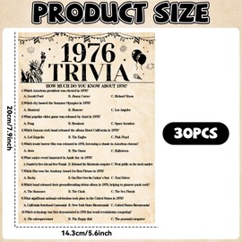 30Pcs 50th Birthday Party Games 1976 Trivia Game Fun Back in 1976 Games Double-Sided Game Cards Vintage 50th Birthday Party Supplies for 50 Year Old Woman Man Anniversary Class Reunion Gifts