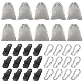 KUHAWL Pack of 10 Weight Bags for Gazebo Curtains Outdoor, Tablecloth Weight Set with 12 Carabiners 12 Clips, Weights for Gazebo for Tablecloths for Family Party Camping Wedding