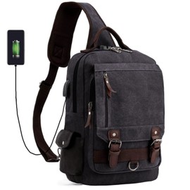 Leaper Men Canvas Messenger Bag Anti-Theft Crossbody Bags Unisex Sling Bag with USB, Lock Black, XXL
