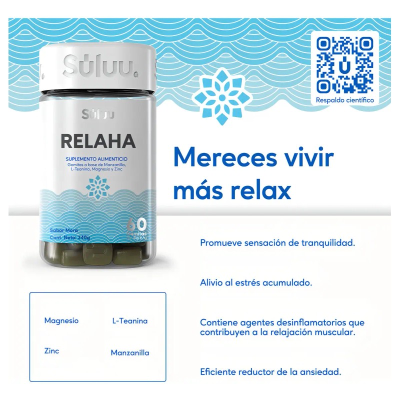 Gomitas Súluu Relaha Ansiedad Estrés Teanina Magnesio Manzanilla Sabor Mora