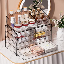 FBOTML Makeup Organizer Bathroom Organizers and Storage, Multi-Ply Acrylic Skincare Organizers, Ideal Makeup Organizer for Vanity or Dresser with Drawer (1 Top, 6 Drawers)
