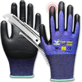 HANWOO TopGrip 2000 Cut-Resistant Gloves, Stel Fiber, HPPE, Spandex, 18-Gauge Knitting, NBR Palm Coating, EN388 3X43E, Touchscreen Compatible, Ideal for Construction, Landscaping, Manufacturing (S)