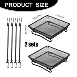 2 Pcs Deck Railing Bird Feeder Tray for Balcony 7 x 7 x 2 Inch Compact Platform Bird Seed Tray with 4 Fixed Elastic Rope for Bird Feeders, Great Garden Yard Dec for Wild Birds Squirrels Dove