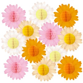 FYSUIMU 12Pcs Daisy Hanging Honeycomb Decorations Boho Groovy Party Decorations Retro Hippie Party Ceiling Decorations for Wall Birthday Party Wedding Backdrop Classroom Baby Shower Decorations