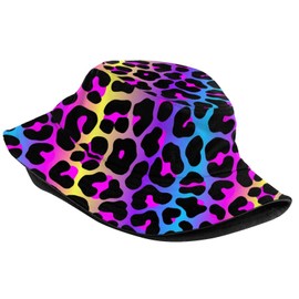 Gorro de pescador para playa, para mujeres, hombres, verano, senderismo, al aire última intervensión, Estampado animal de leopardo neón, Talla única