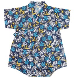 Mon Ange Baby Yukata, Jinbei, Romper, Small Flower Pattern, Boys, Girls, Summer, Festival, Fireworks, Loungewear, Pajamas, Present, Room Wear, Jinbei Romper, Navy X Leaf