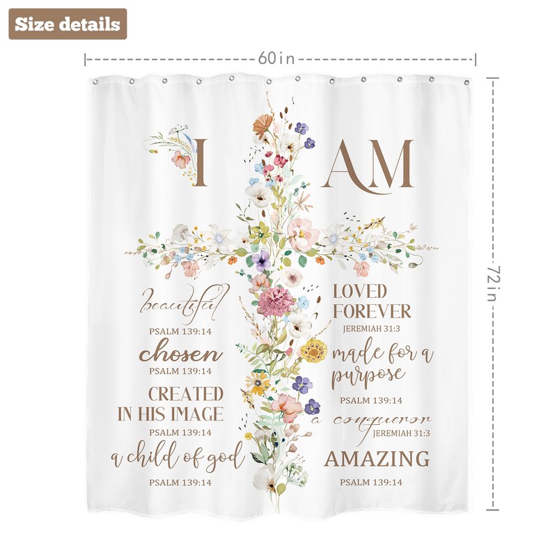 LIGHTINHOME Inspirational Shower Curtain 60Wx72H Inches,Christian Bible Verses Bathroom Decor,