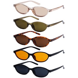 Yymobt Y2K Retro Oval Sunglasses for Women, 90s Vintage Small Narrow Cat Eye Lightweight Shades, Chic Fashion Sunglasses for Outdoor, Street Style, Parties