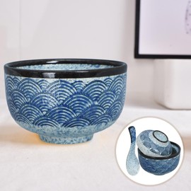 PRETYZOOM Ramen Noodle Bowl 1 Set Ceramic Stew Pot Ramen Miso Soup Bowl with Lid and Spoon Japanese Soup Bowls Rice Household