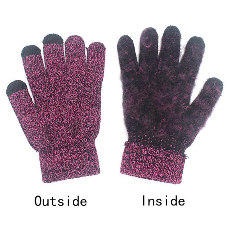 3Pcs Winter Knitted Hat Scarf Gloves Set Fleece Lined Warm