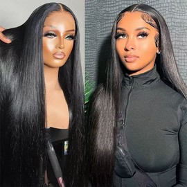 13x6 HD Lace Front Wigs Human Hair 180% Density Straight Wig 26 Inch Transparent Lace Frontal Wigs Human Hair Pre Plucked with Baby Hair Brazilian Glueless Wigs for Black Women Natural Hairline