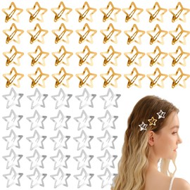 IBEQUEM Star Hair Clips, 80 PCS Silver & Gold 2000s Y2K Snap Hair Barrettes,1.18"/3cm Metal Snap Hair Clips, Non-Slip Fashion Hair Accessories for Women Girls