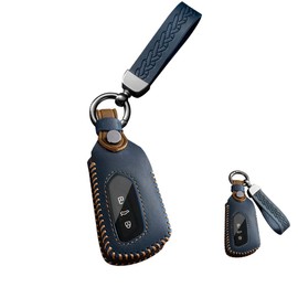 HIBEYO Key Fob Cover for Volkswagen VW Golf 8 Mk8 GTI GTD Seat Ateca Skoda Smart Remote Auto Key Leather Key Shell Holder with Keychains Accessories 3 Button Key-Blue, Blue, original size
