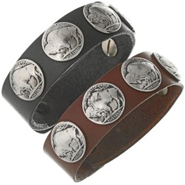Native American Buffalo Nickel Leather Cuff Unisex Vintage Coins Bracelet 0298