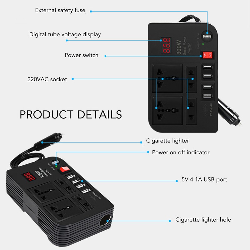 DC12V to AC220V LCD Modified Sine Wave Inverter Car Multifunctional