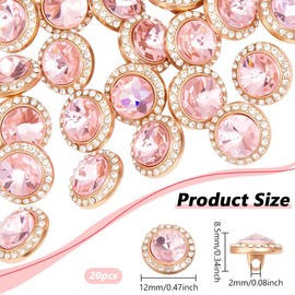 NBEADS 20pcs Rhinestone Shank Buttons, 12mm Flat Round Zinc Alloy Crystal Rhinestone Buttons for Sewing on for Shirts Dress Coat Sweater Pink