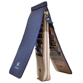 Womens Leather Credit Card Holder Wallet Purse RFID Trifold Thin Zipper Wallet (Darkblue)