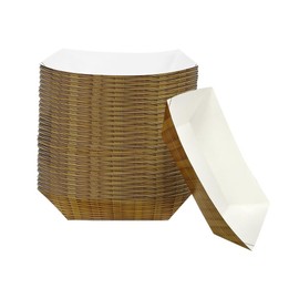 FEXTA Basket Pattern Paper Serving Trays - (100 Pack) 2 Lb Brown Disposable Food Boats Eco Friendly For Concession Food & Condiments Carnivals Hot Dog Nacho