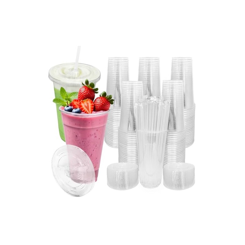 [100 SETS] 32 oz Cups with lids, Plastic cups with